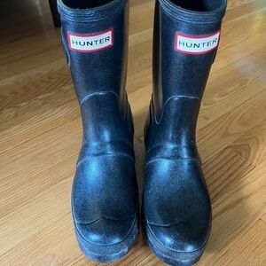 Hunter dark blue glitter short rain boots